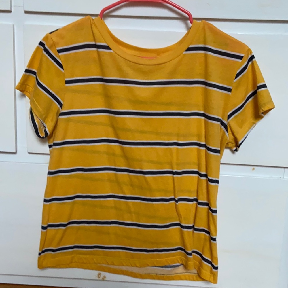 Pacsun Yellow with black and white striped tee